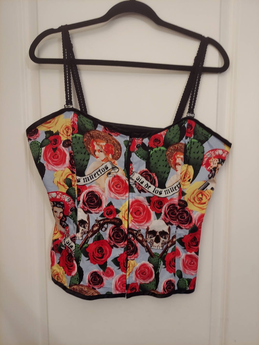 Hell Bunny Day of the Dead Floral  Zippered Corset Top - Red, Yellow, Black